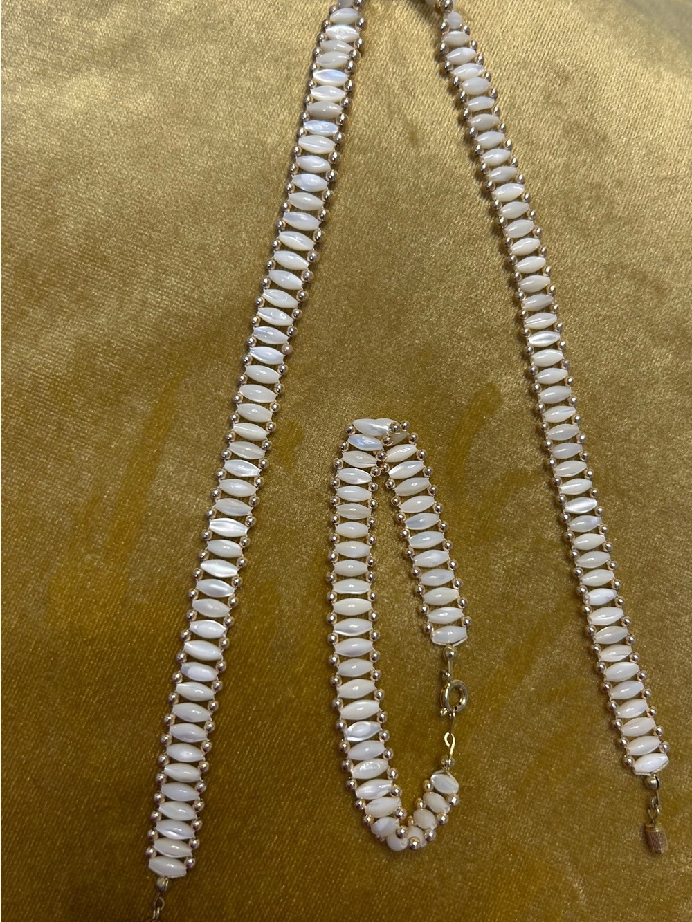 White Beaded Chain Necklace and Bracelet Set